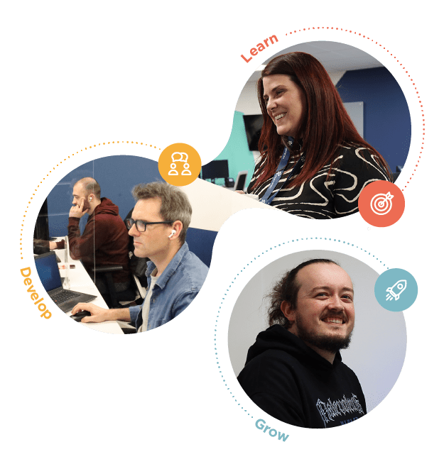 Learn, develop and grow call outs. Happy Inspiretec employees.