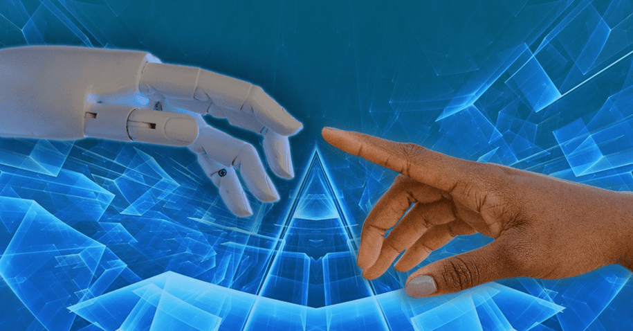 Robot and human hand reaching out